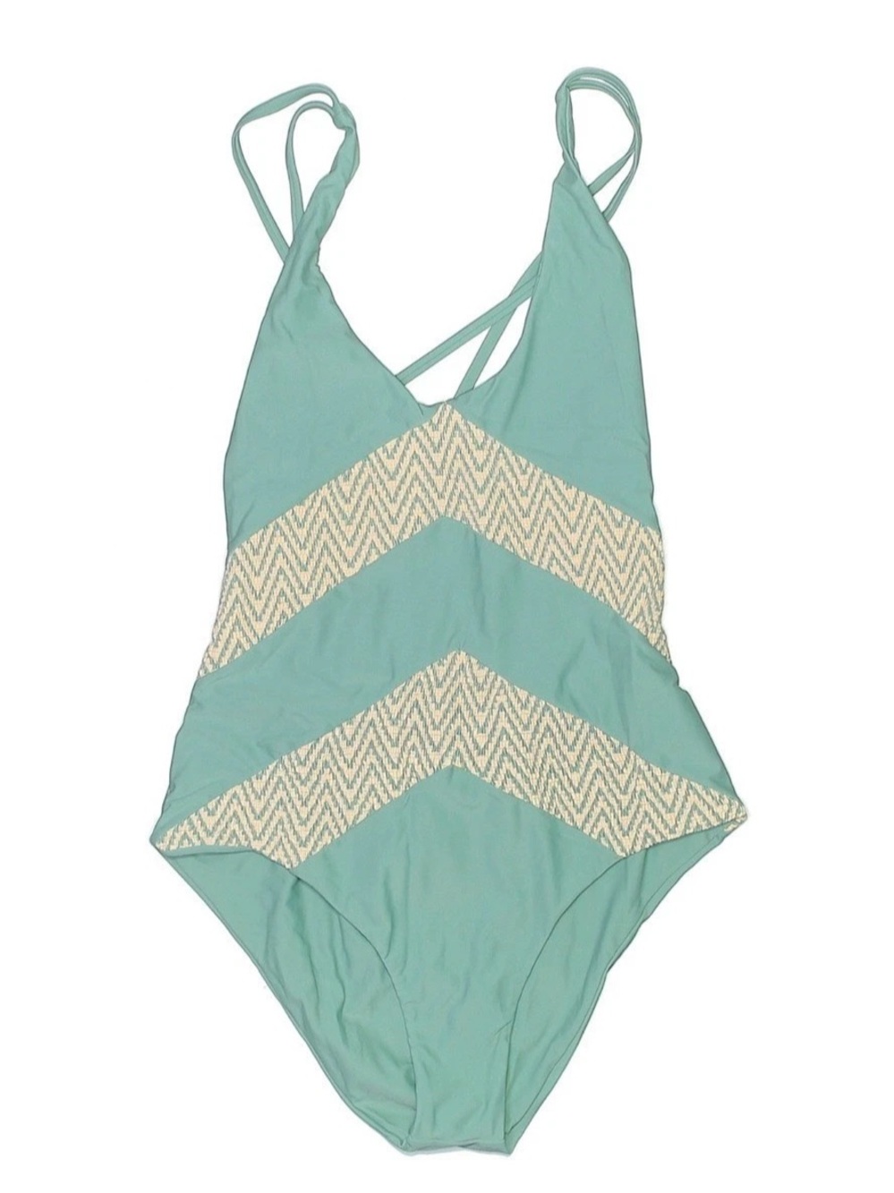 NWT Tori Praver Pale Green Chevron Smocked Cross Back One Piece Swimsuit XL